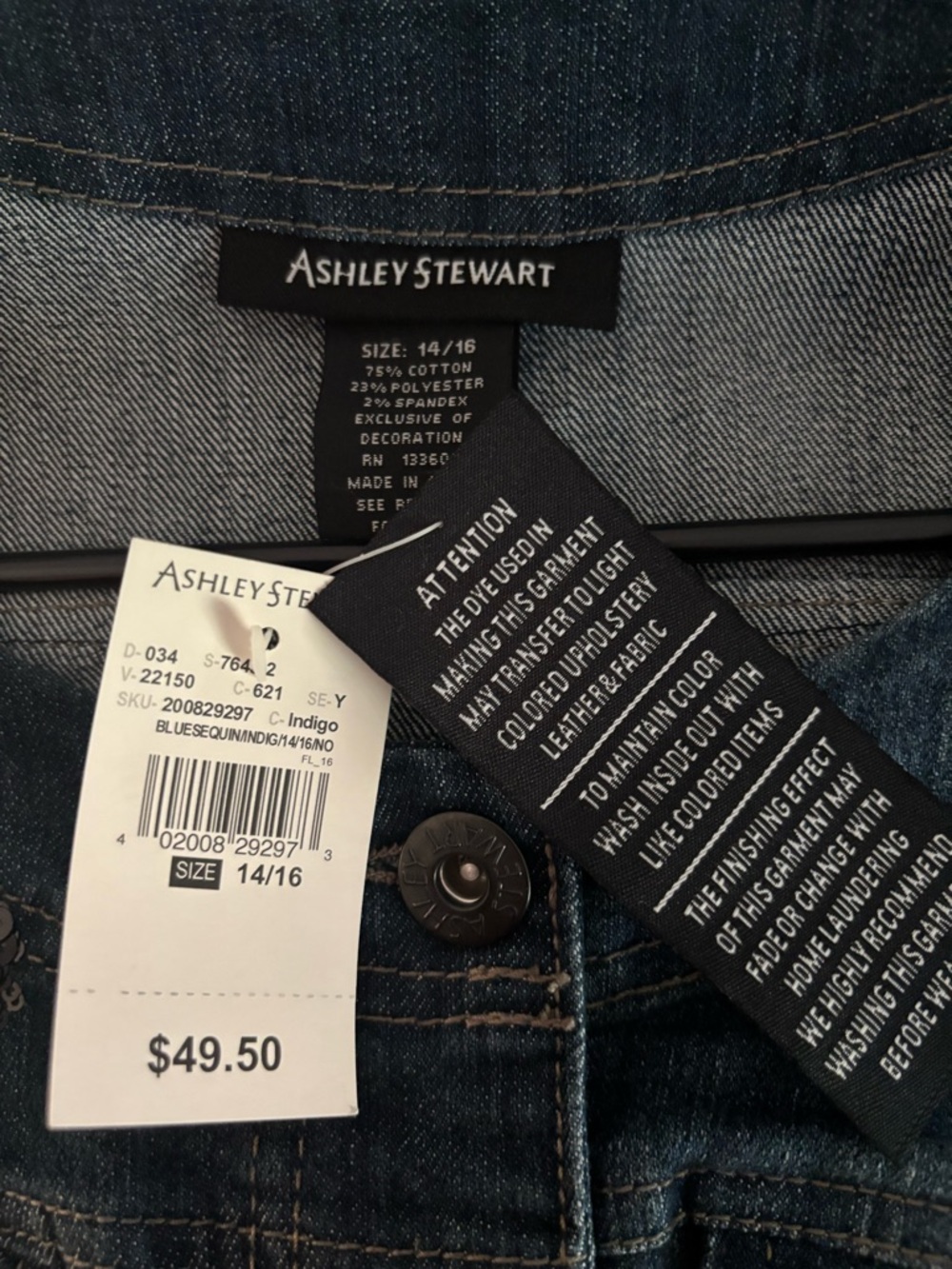 Ashley Stewart Indigo Denim Jacket with Dark Sequin Detail - Picture 3 of 5